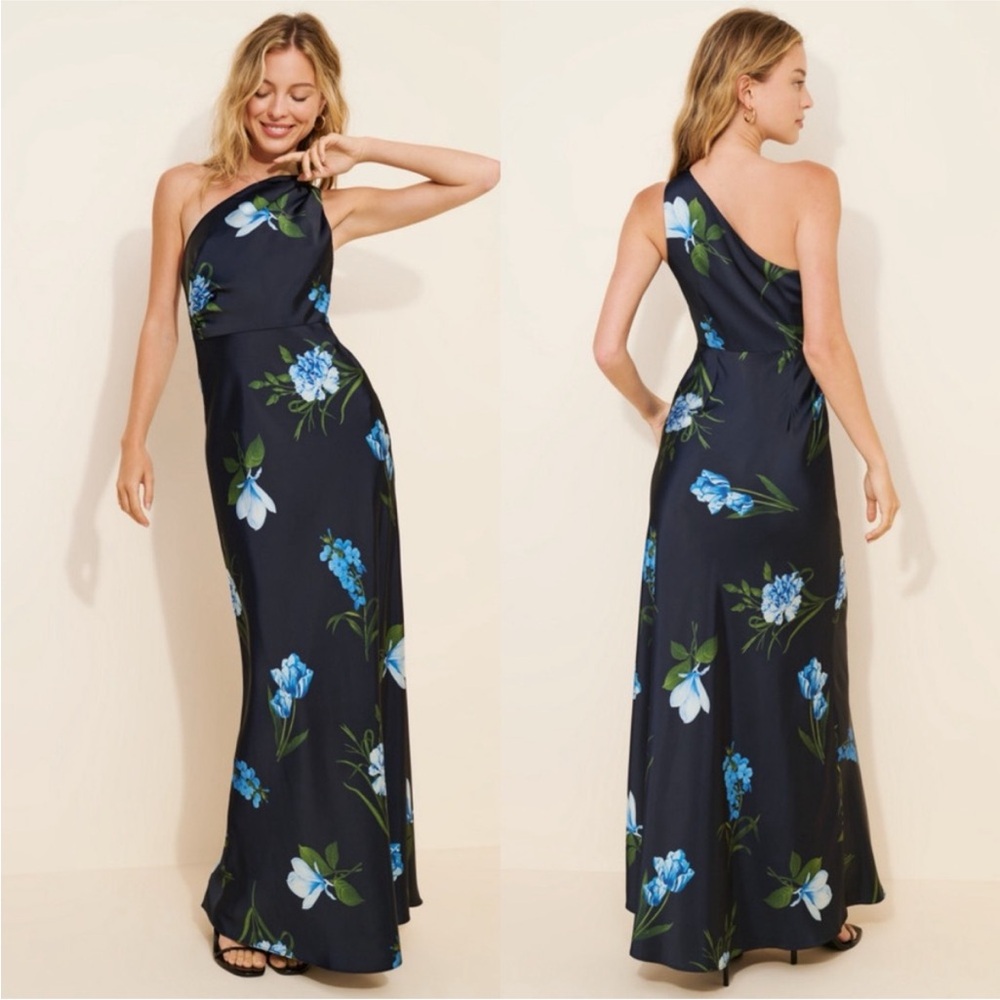 Sachin & Babi Size 2 Delphine Floral One-Shoulder Satin Crepe Gown